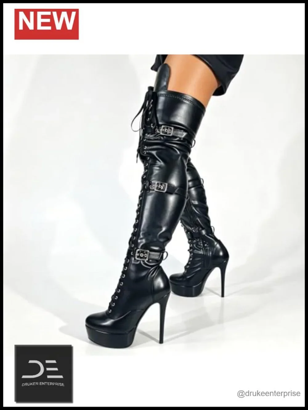 Gothic Punk Platform Thigh High Boots Faux Leather Stiletto Over Knee
